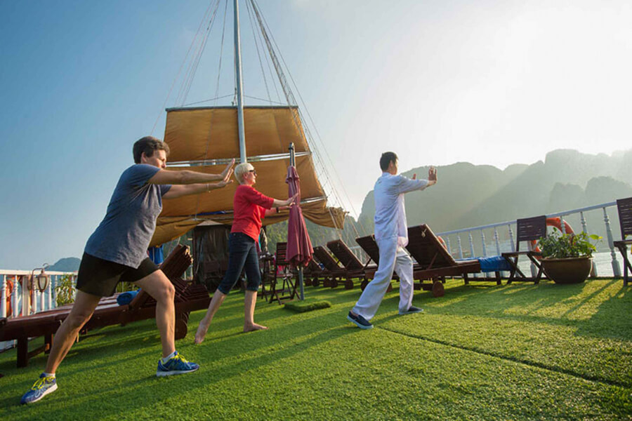 Tai Chi Class on Cruise, Vietnam Beach Travel Package