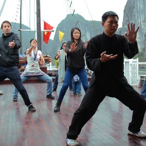 Taichi lesson on cruise, Vietnam tour package