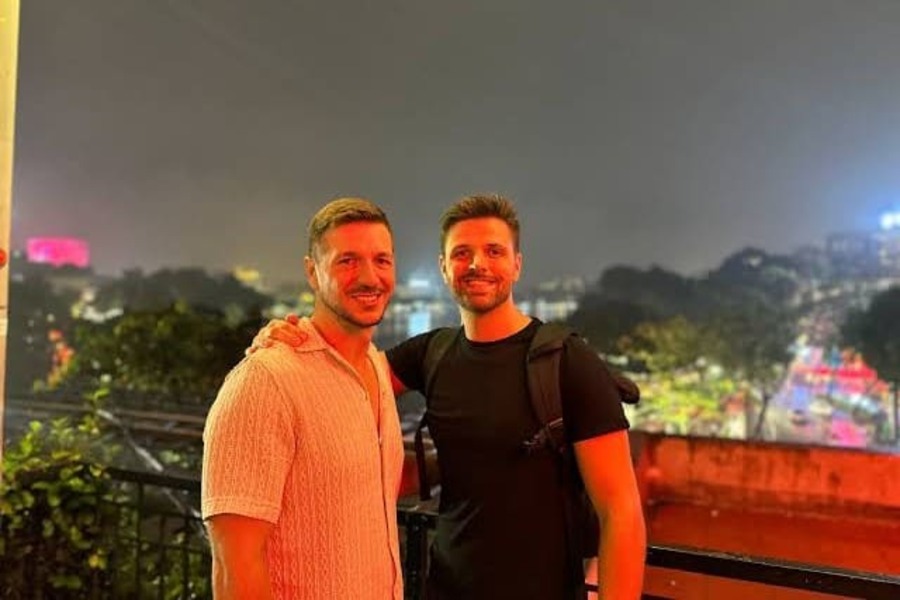 Hanoi city nightlife with illuminated streets after dark
